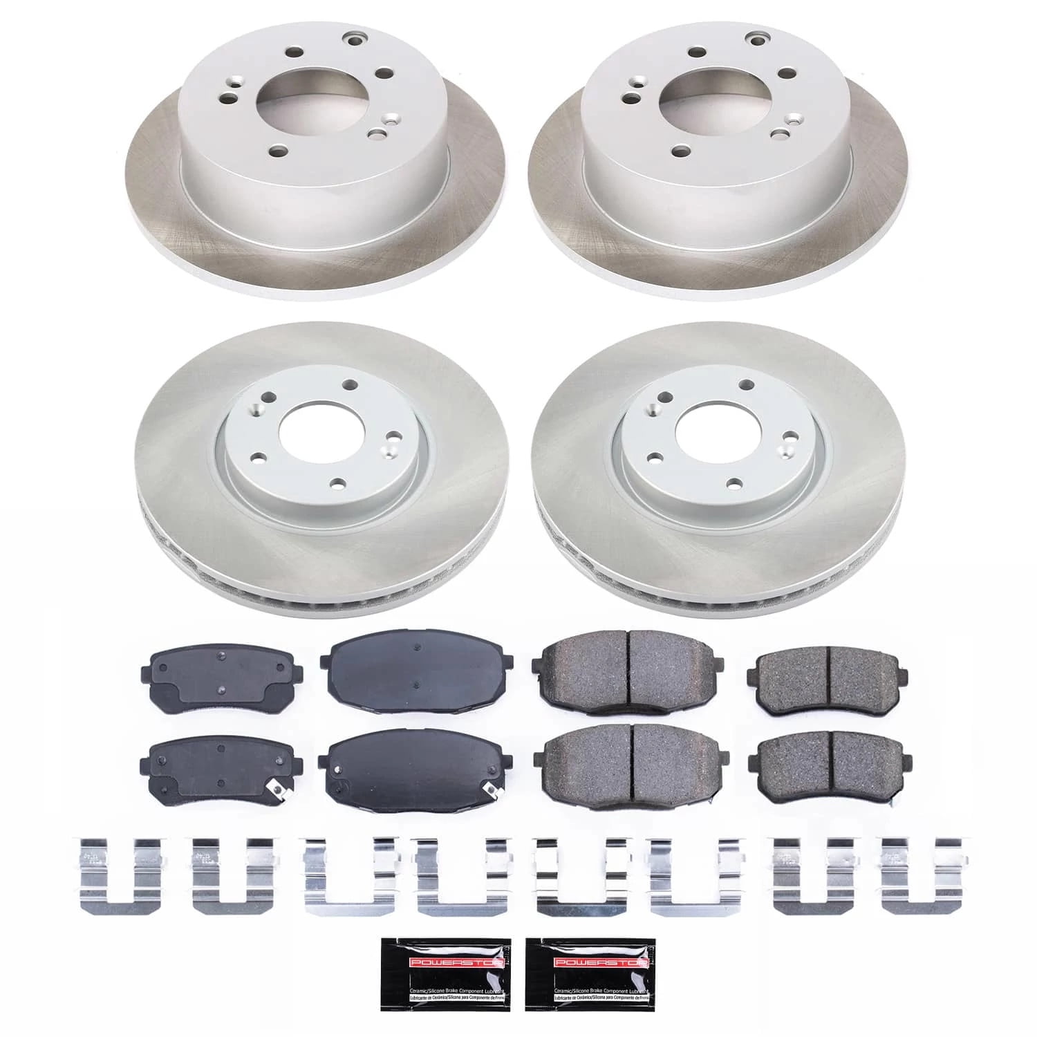 PowerStop Front and Rear Semi-Coated Rotor and Low-Dust Ceramic Brake Pad Kit SC5838