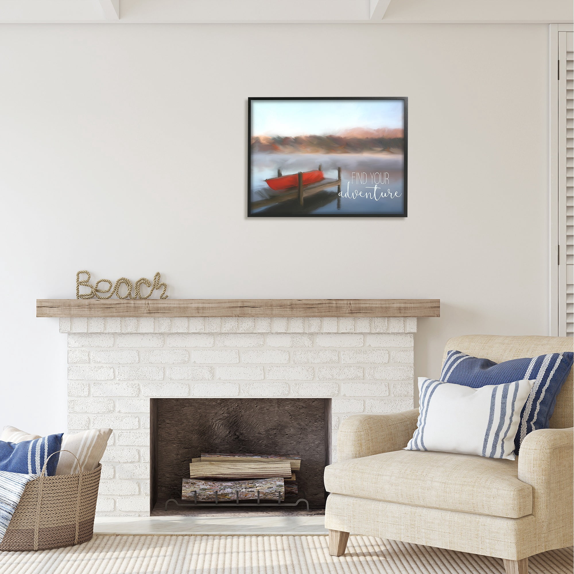 Stupell Industries Find Your Adventure Dock Abstract Painting Black Framed Art Print Wall Art, 30 x 24