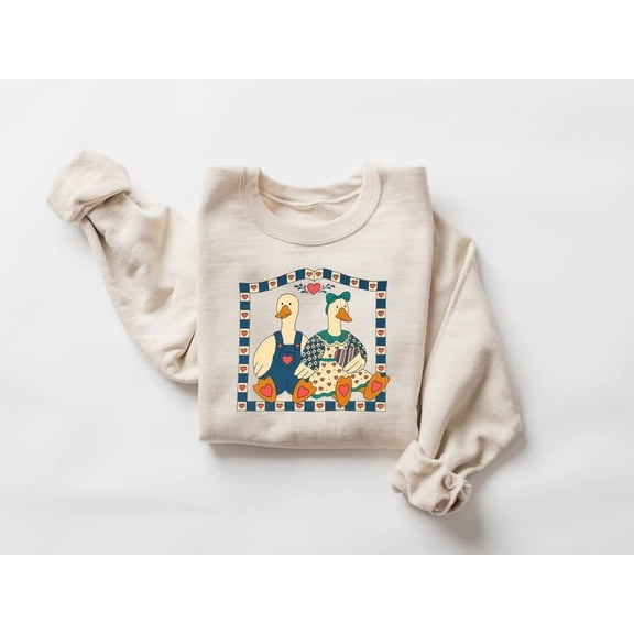 Vintage Goose Sweatshirt, Country Farmhouse Duck Sweatshirt, 90s Retro Goose Couple Sweatshirt - Sizes S-5XL ,Art Print JSC