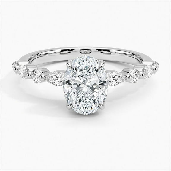 Dash JEWEL 1.6 Ct Oval Cut Lab Created Diamond Engagement Ring - 14K White Gold Plated Diamond Wedding Anniversary Ring - Promise Ring for Her Sterling Silver - 9th Year Anniversary Gifts Women