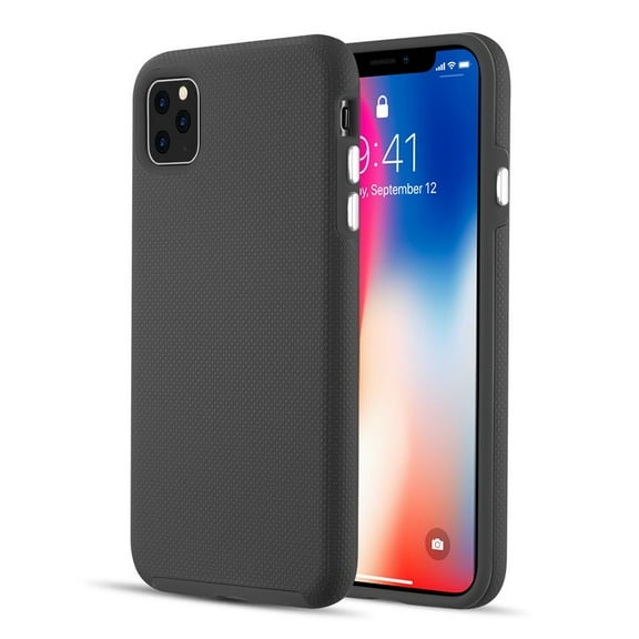 Apple iPhone 12 Pro Max /6.7" Phone Case Sturdy Shock Absorbing [BLACK] Hybrid 2 in 1 Rubber Silicone Gel TPU & PC Rugged Armor Bumper Grip Hard Case Reinforced Corner Back Cover for iPhone 12 PRO MAX