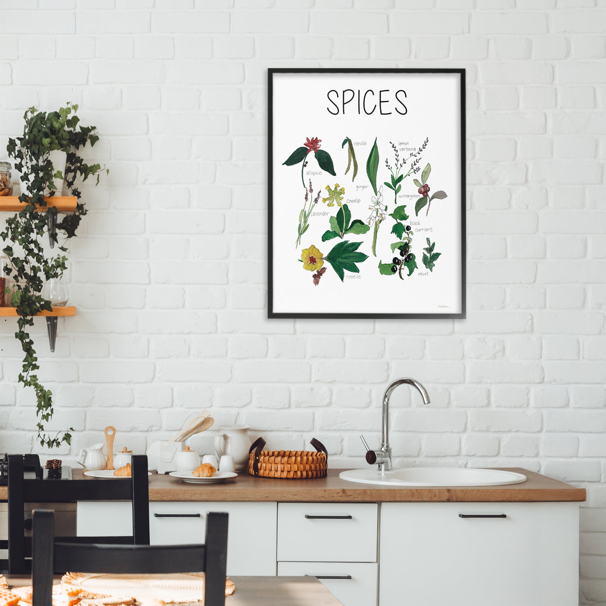 Stupell Industries Spices Identification Chart Black Framed Giclee Art, design by Carol Robinson