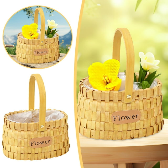 Handwoven Wooden Flower Pots for Indoor Outdoor Decorative Storage Planter with Natural Style