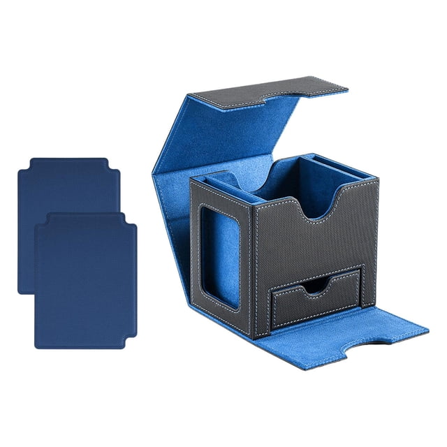Estuche Para Baraja De Cartas Con Capacidad Para Más De 100 Tarjetas, Accesorios, Multifuncional, Interior De Piel Sintética En Color Azul Interior azul