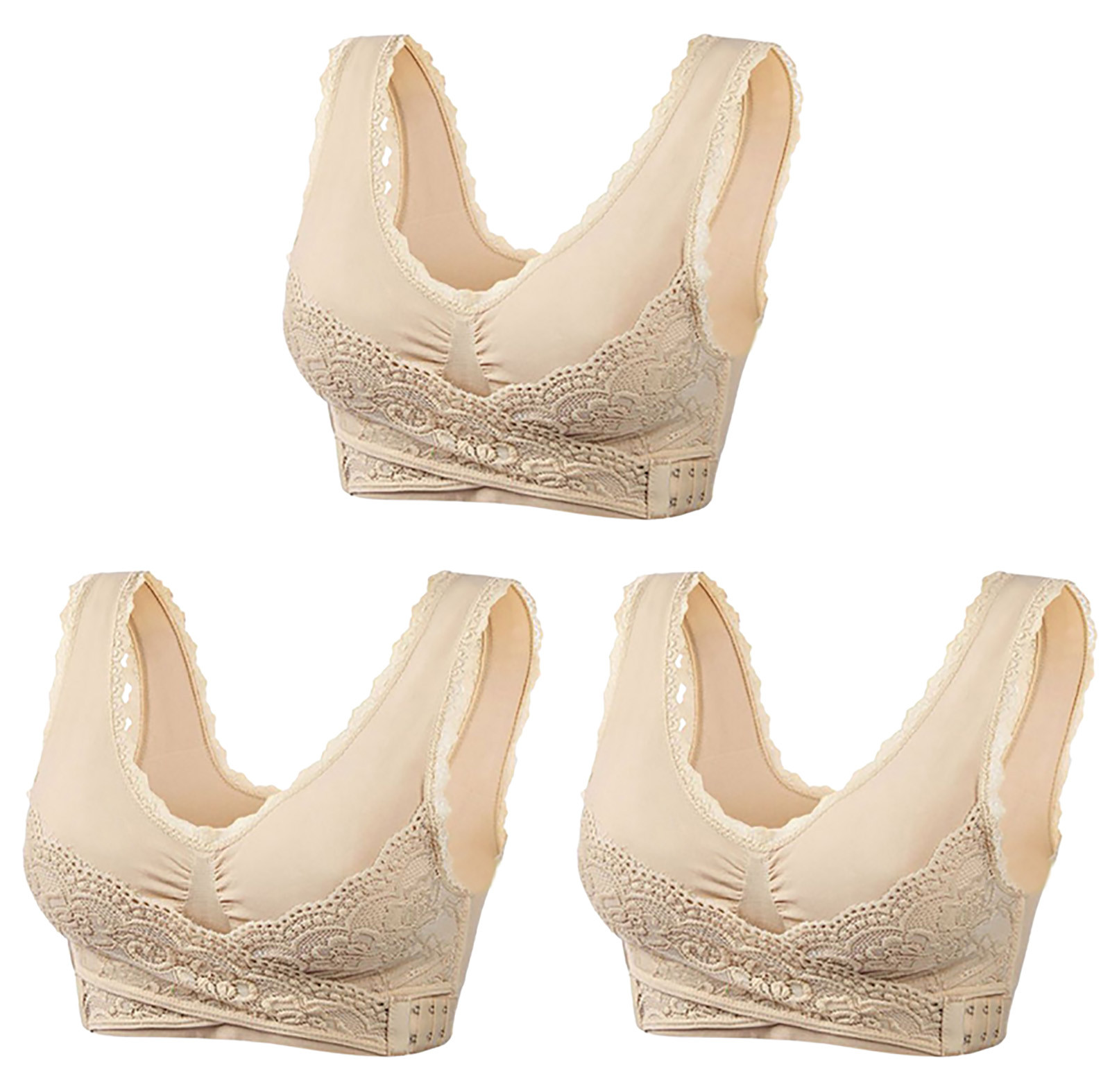 YWDJ Sexy Bras for Women Plus Size 3 Pack Front Close Lounge Bras ...