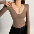 thumbnail image 2 of Women's Thermal Underwear V Neck Long Sleeve T-Shirt Slim Fit Stretch Basic Top Comfortable Pullover Blouse For Fall Winter, 2 of 2