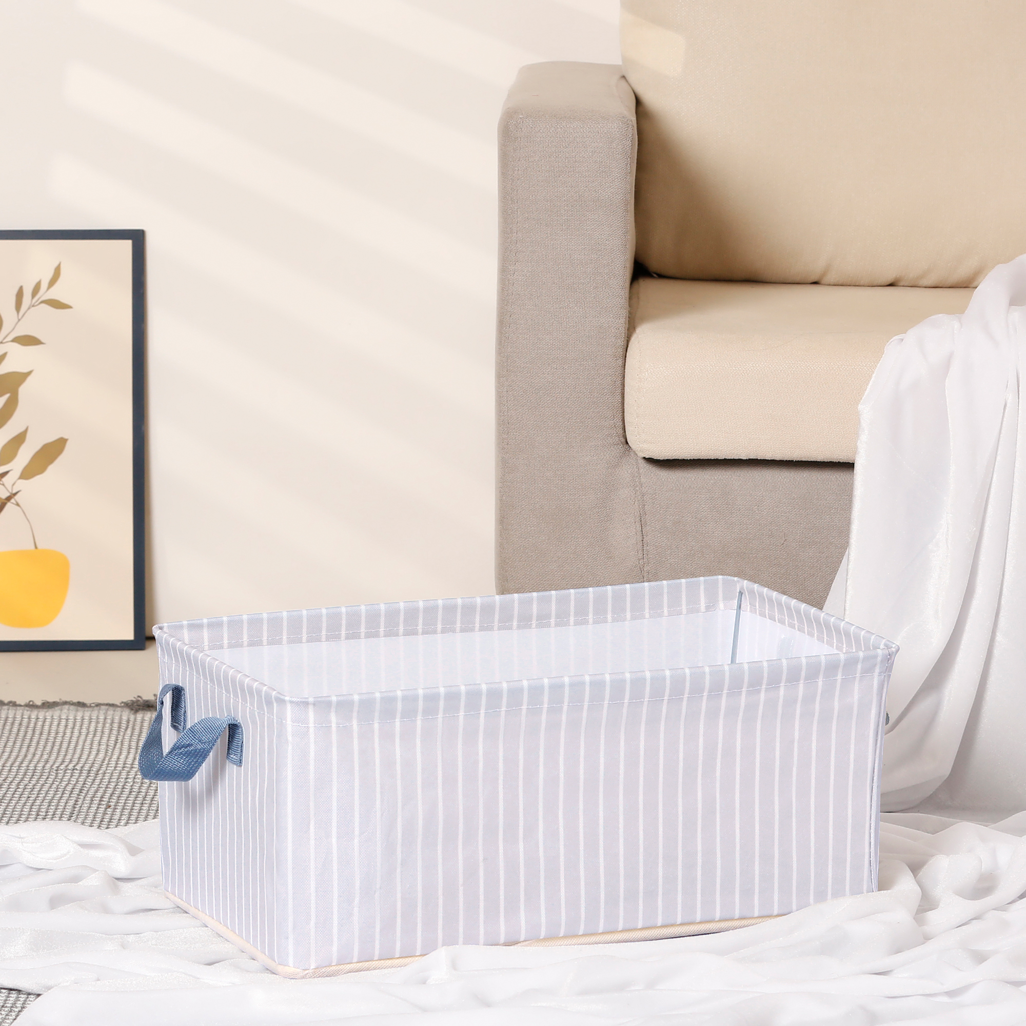 Unique Bargains Storage Bin with Handles 1 Pack Foldable Beige