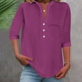 thumbnail image 2 of Save 65% Instantly!Suumer Plus Size Oversized Tshirts for Women Solid Button V-Neck Loose Blouse With Pocket, 2 of 7