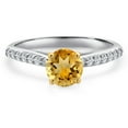 thumbnail image 3 of Gem Stone King 925 Silver and 10K Yellow Gold Yellow Citrine and Lab Grown Diamond Engagement Ring for Women | 0.98 Cttw | Round 6MM | Gemstone November Birthstone | Size 6, 3 of 6