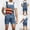 Light blue, variant on Babysbule Mens Shorts Men Casual Fashion Solid Breast Pocket Denim Shorts Straight Type Overalls