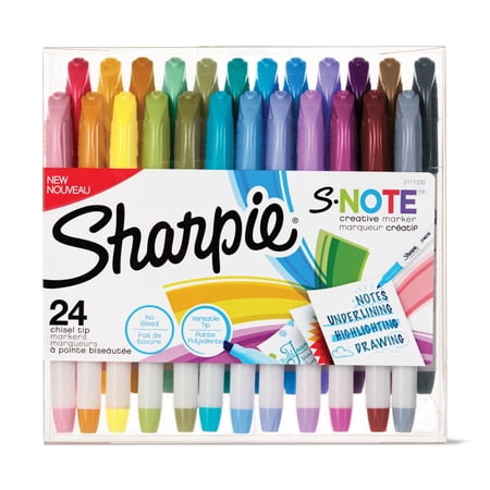 Sharpie S-Note Creative Markers, Assorted Colors, Chisel Tip, 24 Count