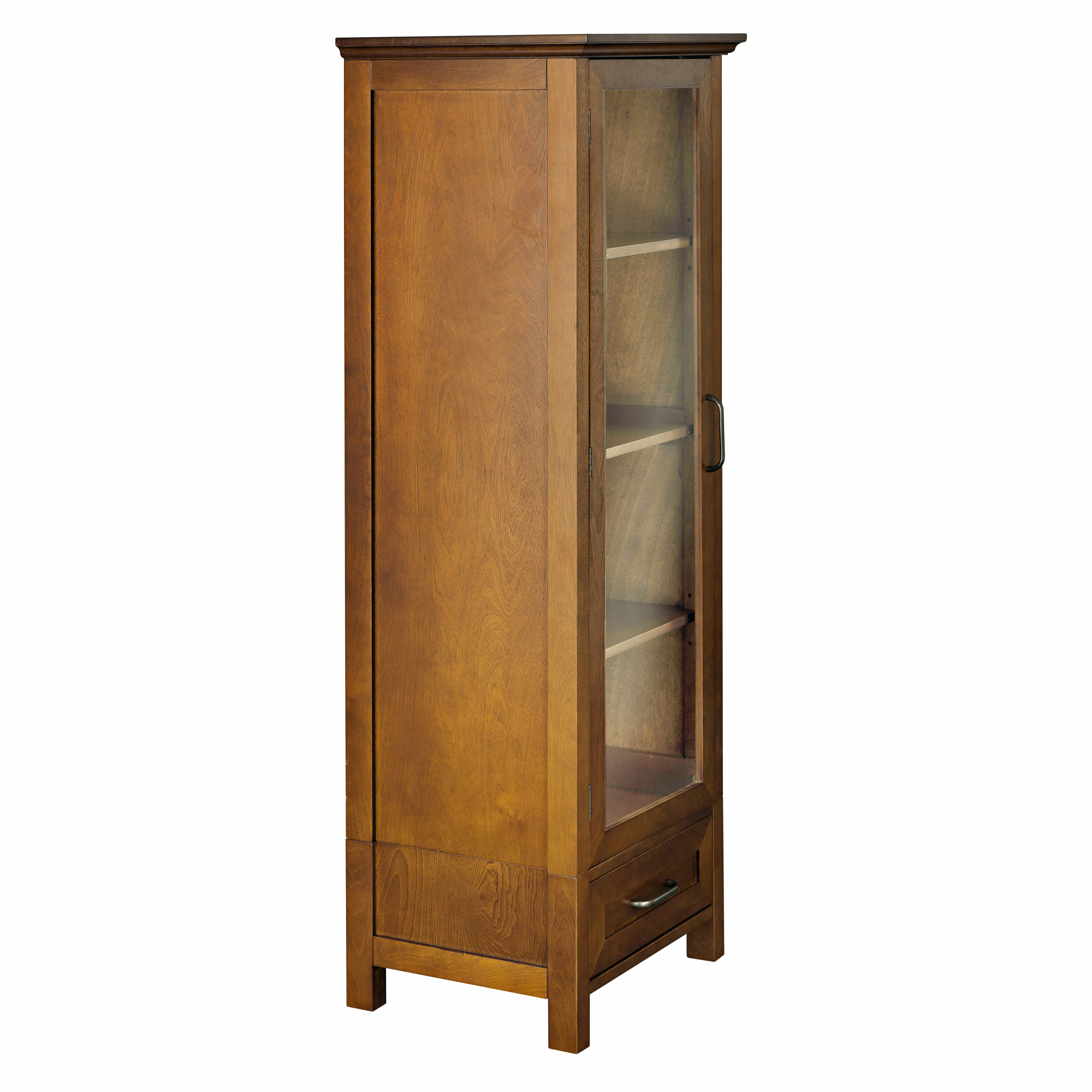 Elegant Home Fashions Calais Wood Linen Cabinet with Glass Door, Oil Oak - image 2 of 7