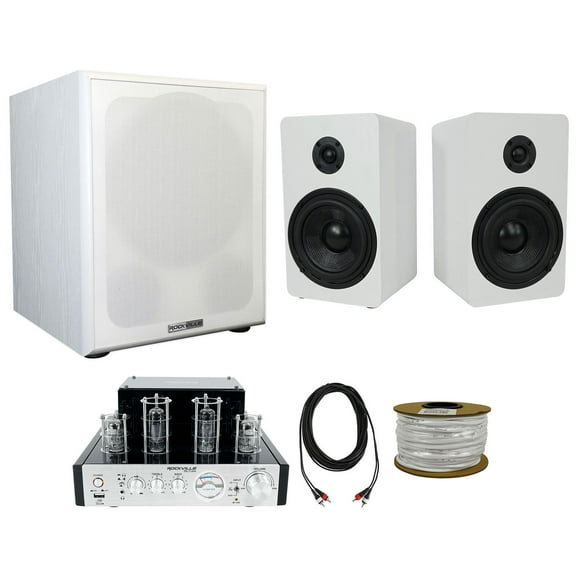 Rockville BluTube Amplifier Home Receiver 5.25" White Bookshelf Speakers 12" Sub