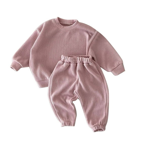 Caqnni Toddler Baby Girl Clothes Color Block Fall Winter Outfit Long Sleeve Round Neck Sweatshirt and Pants Set Fall Winter Outfit for Girls 6 9 12 18 24 Monthsï¼12-18 Monthsï¼Pink