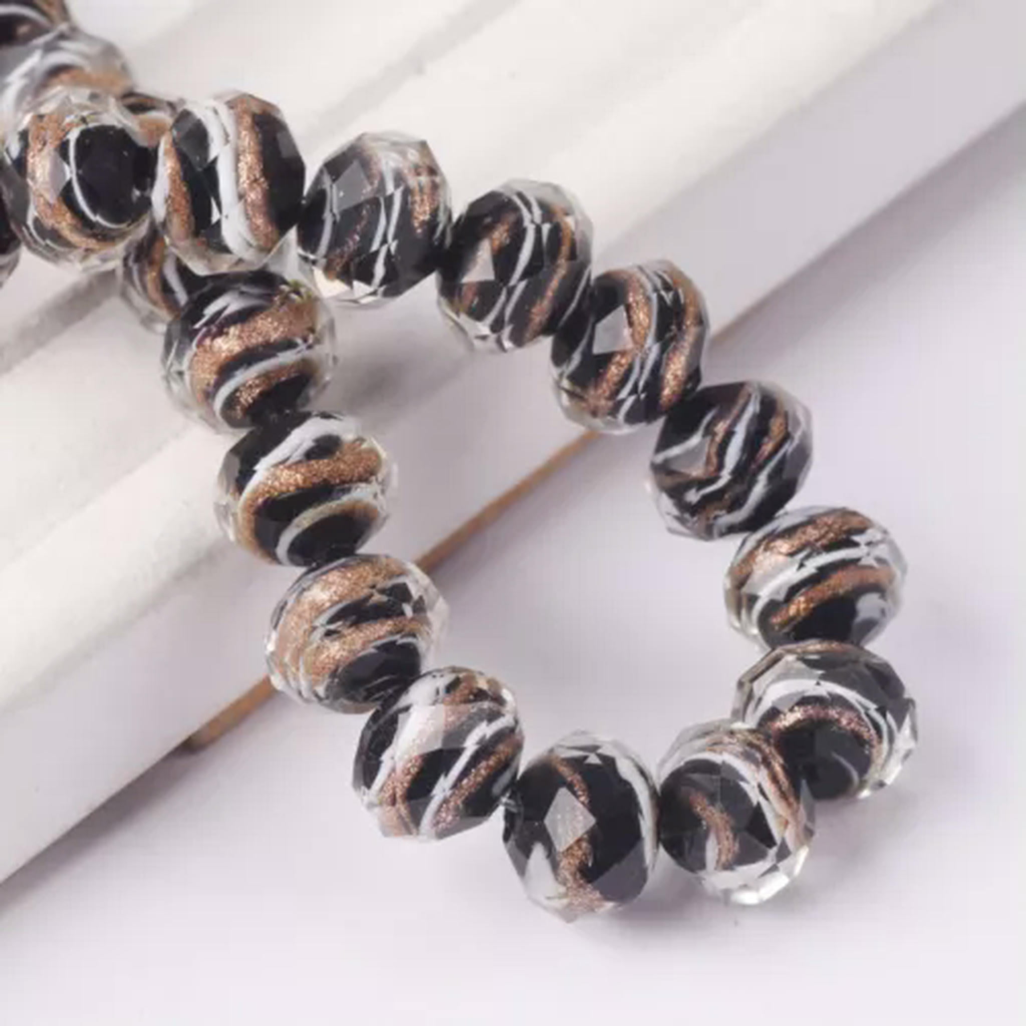 U8MO 10pcs 12x9mm Rondelle Faceted Crystal Lampwork Glass Loose Beads for DIY Jewelry-5# Pink White