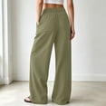 thumbnail image 3 of Womens Wide Leg Linen Pants Summer Beach High Waisted Cropped Flowy Pants Dressy Casual Beach Pants with Pockets(Green,M), 3 of 5