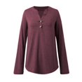 thumbnail image 3 of MHFRRA Camisa de Manga Larga con Cuello En V y Botones para Mujer, Blusa Informal para Otoño e Invierno, Cómoda, de Tela Suave, Elegante, para Uso Diario. Vino, 3 of 7