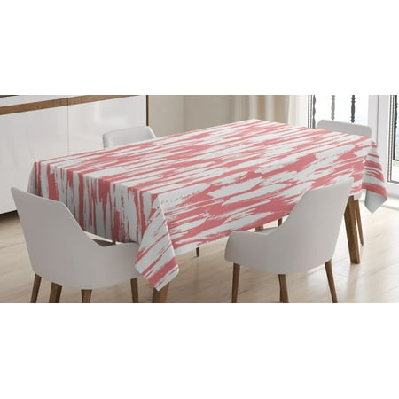 

Abstract Tablecloth Hipster Style Inspirations Brush Stroke Stripes Watercolor Paint Smears Vintage Rectangular Table Cover for Dining Room Kitchen 60 X 84 Inches Coral White by Ambesonne