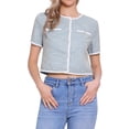 thumbnail image 1 of CHAQUETA DE PUNTO DE TWEED PARA MUJERES INSPIRE CHIC, MANGA CORTA, CUELLO REDONDO, CORTA, AZUL L, 1 of 6