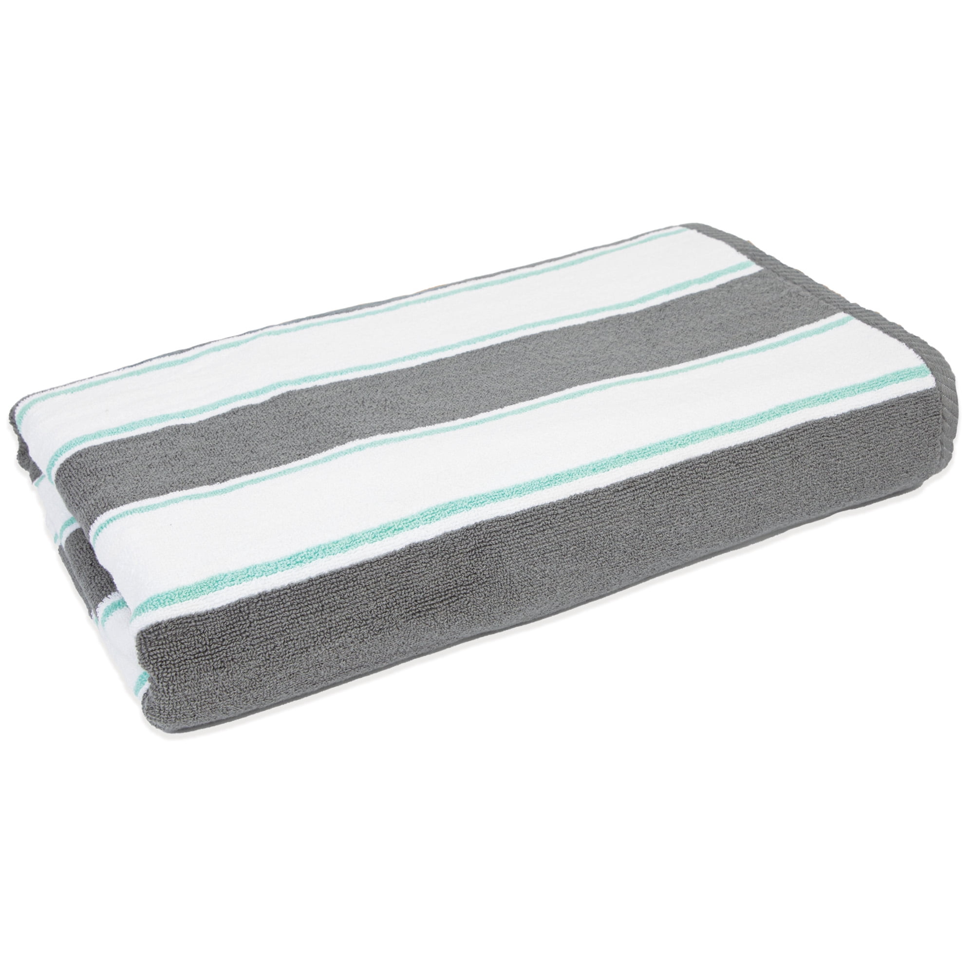 Aston & Arden Luxury Beach Towel, Oversized 35x70 in., Ultra Soft and Plush, Thick 600 GSM, Grey and Green Pinstripes
