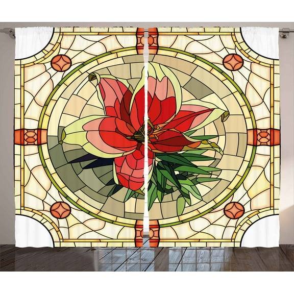 Ambesonne Colorful Curtains 2 Panel Set, Flower Lily Leaves, 108" x 63", Multicolor