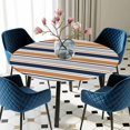 thumbnail image 5 of Elastic Fitted Round Tablecloth, Orange Grey Striped Waterproof Stretch Table Cover for 55"-60" Tables, Farmhouse Stripes Modern Abstract Art Washable Outdoor Tablecloths for Patio, Picnic, Camping, 5 of 9
