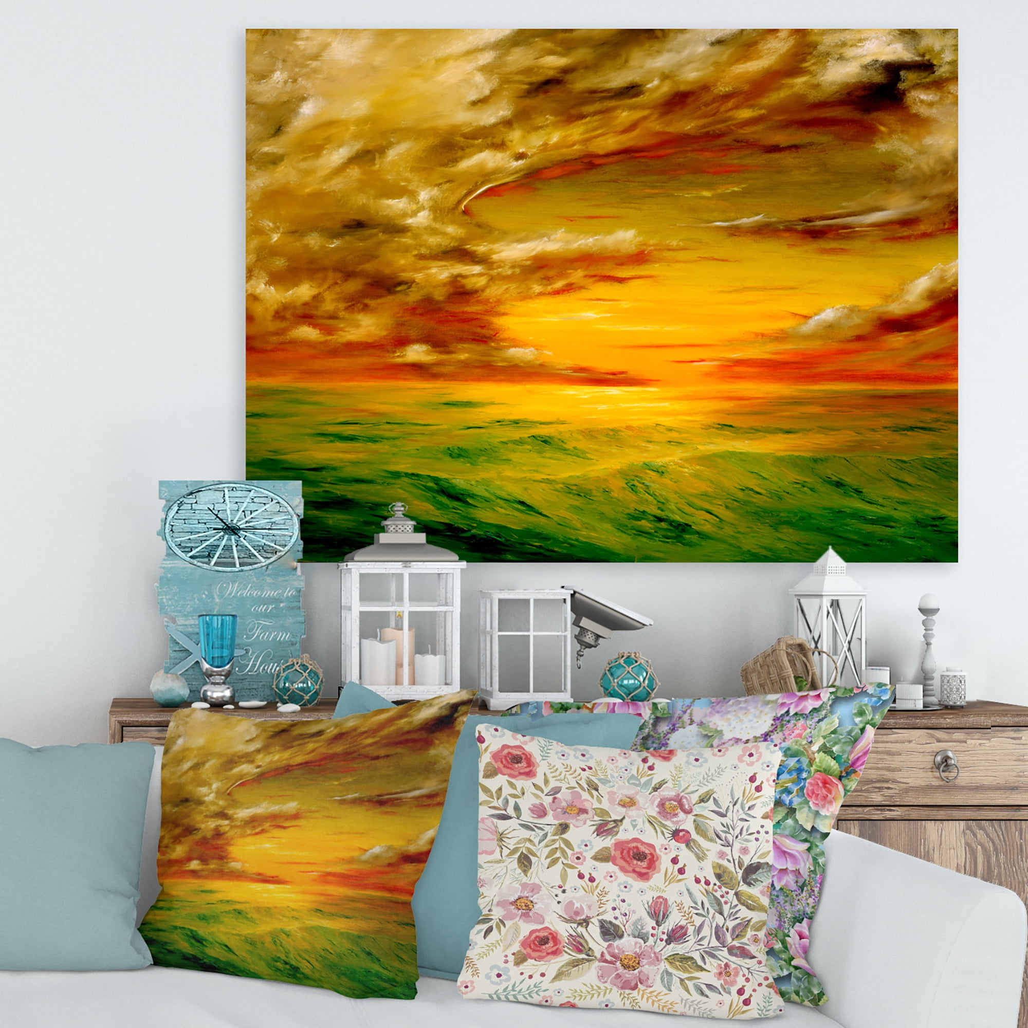 Designart ' Colorful and Bright Sunset At Santa Rosa California ' Farmhouse Canvas Wall Art Print
