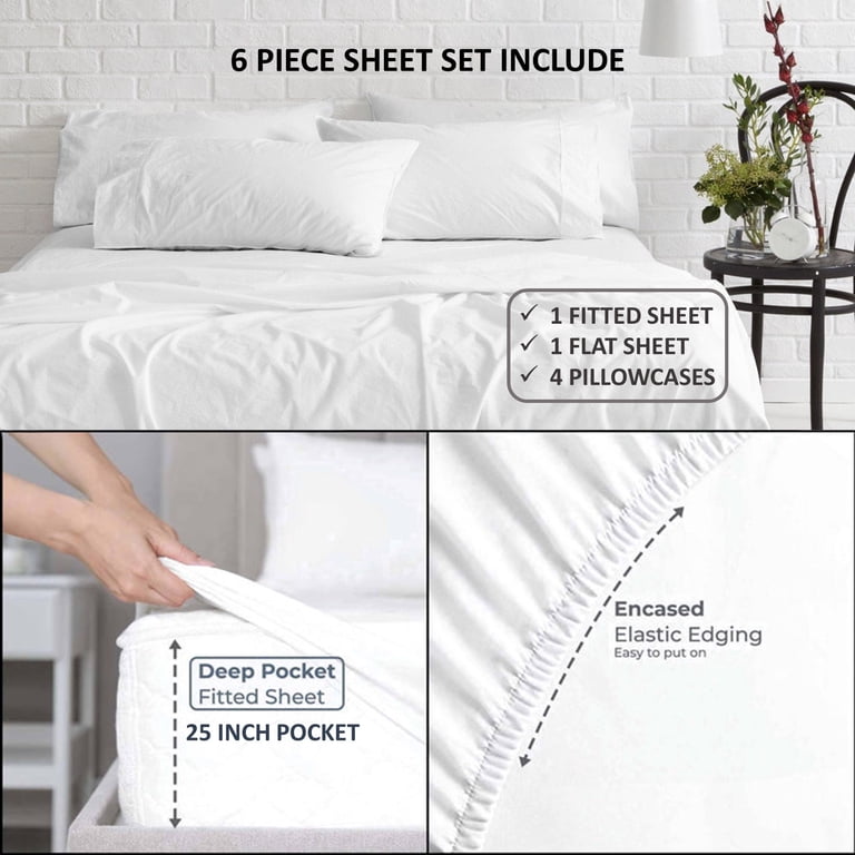 100% Egyptian Cotton Sheets Queen Size – 1000 Thread Count, Ultra Soft & Smooth, 17" Deep Pocket, 4-Pc Set (Pearl White)