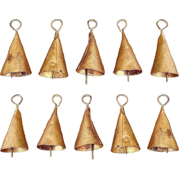 Vivanta 2" 10 Pcs Mini Gold Rustic Vintage Iron Tin Metal Christmas Jingle Bells for Crafts, Tiny Hanging Chimes Decor