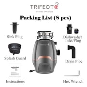 Trifecte 3/4HP Garbage Disposal, 3800RPM DC Motor Continuous Feed Food Waste Disposal with Power Cord