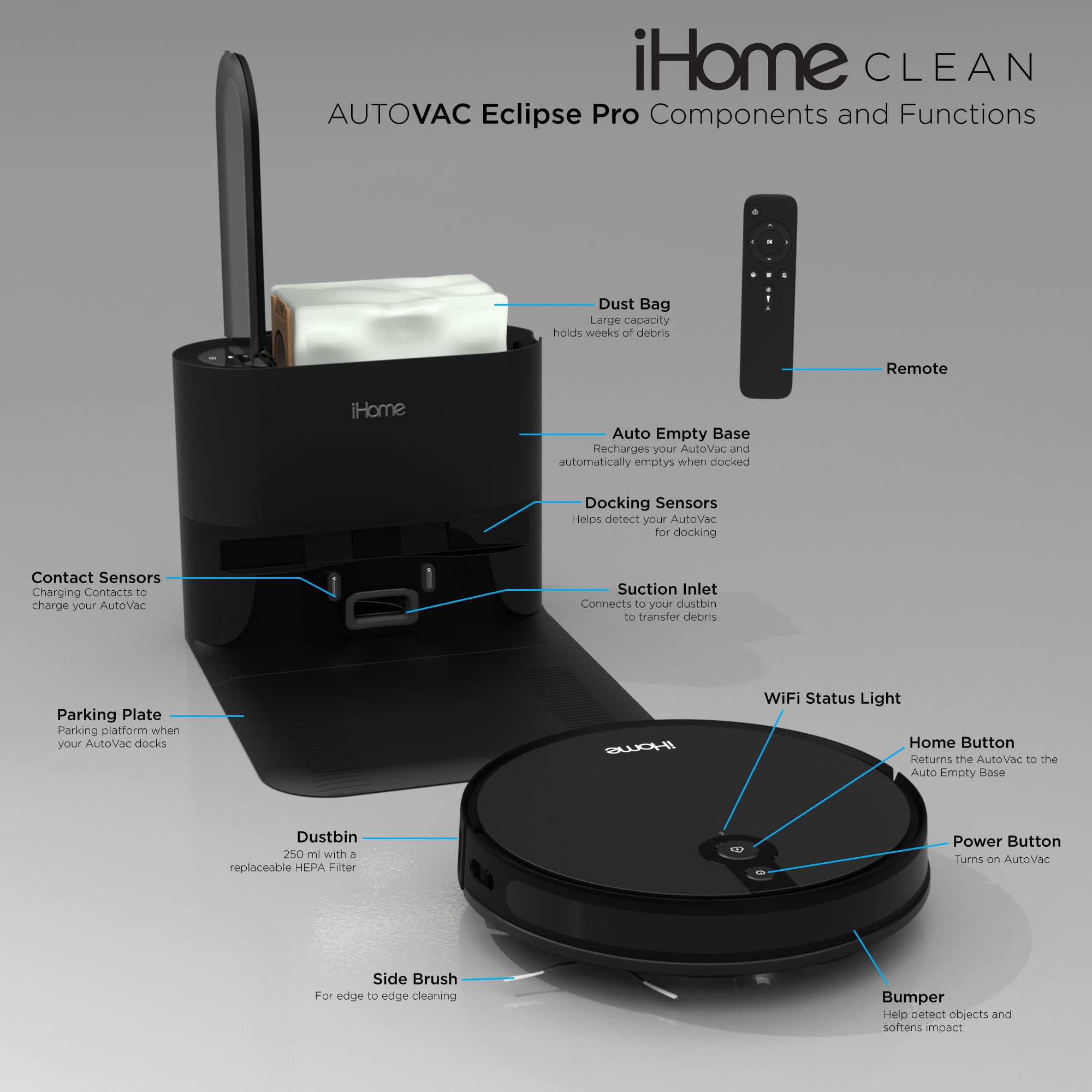 Buy iHome AutoVac Eclipse Pro Robot Vacuum with Auto Empty Base and