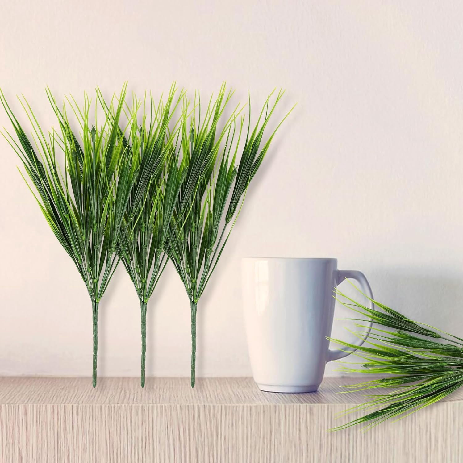 10 Bundles Artificial Grass Outdoor UV Resistant Fake Grass Colorless Faux Plastic Plants Garden Porch Window Frame Decoration