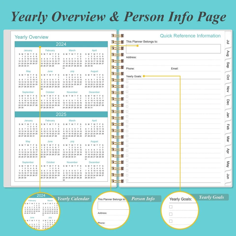 2024-2025 Planner - A5 Weekly & Monthly Planner & Journal To Track Goals, Jul...