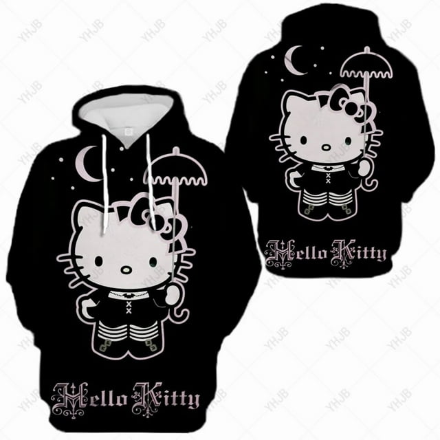 Chandail à Capuche Imprimé Hello Kitty Mignon pour Femmes, Décontracté, Col Rond, Vêtements de Sport, Chandail Ample, Automne