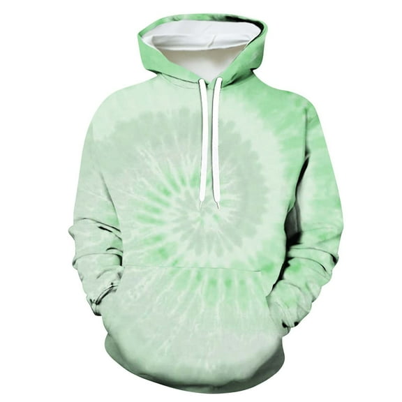 Tie-dye Hoodie Sweatshirt for Men Graphic Print Big Pocket Drawstring Hooded Pullover Top, Size S-4x, Long Sleeve (X-Large, Green)