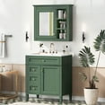 thumbnail image 2 of 30'' Bathroom Sink Vanity with Matching Mirror Medicine Cabinet Combo, Modern Undermount Bathroom Sink Cabinet, Freestanding Vanity Set with Mirror Cabinet, Green, 2 of 8