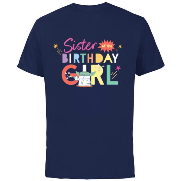 Star Wars Grogu Mandalorian Toon Sister of Birthday Girl - Short Sleeve Cotton T-Shirt for Adults - Customized-Navy