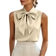 thumbnail image 5 of VBVC Women's Sleeveless Bow Tie Neck Satin Blouse, Ladies' Elegant Keyhole Dressy Tank Top, Solid Color Work Office Formal Shirt For Women,Beige,S-2XL, 5 of 9