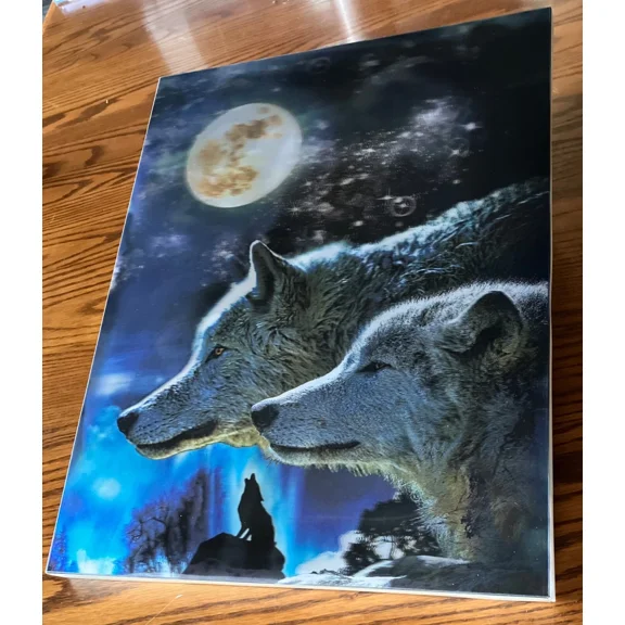 3D Wildlife Lenticular Print Picture Poster Wall Art Framed 3 Flip - Moon Wolf