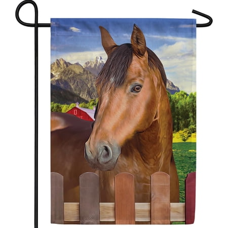 Summer Horse Rustic Farm Animals Double Sided Seasonal Garden Flag 12.5 x 18 Inches Red Barn Outdoor Decorative Yard Flag