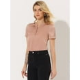 thumbnail image 2 of Unique Bargains Women's Satin Pleated Round Neck Button Front Top Pink L, 2 of 5