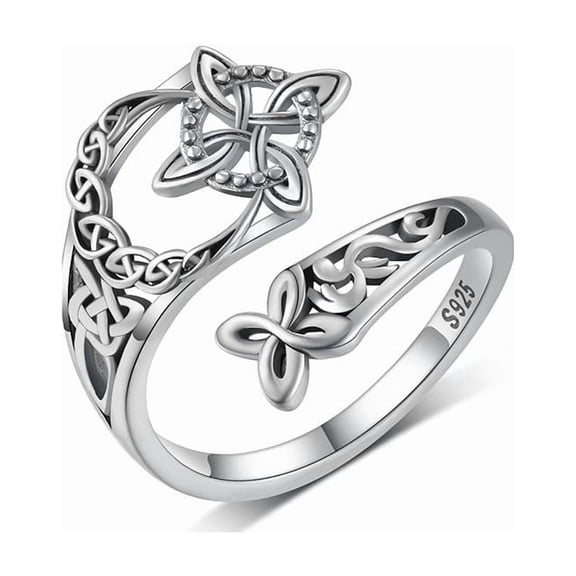 Silver Celtic Knot Open Ring for Women, Witches Knot Adjustable Finger Band, Irish Style Jewelry for Daily Wear, Gift or Promise Ring