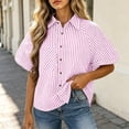 thumbnail image 5 of DYTTDG Women's Striped Button Down Shirt, Short Sleeve Collared Blouse with Chest Pocket, Loose Fit Casual Top for Summer & Fall, 5 of 7