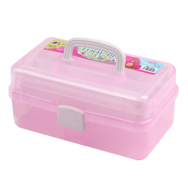 MasteelfCA Craft Storage Container Box Portable Multi-function Painting Box with Three Layers (Pink)