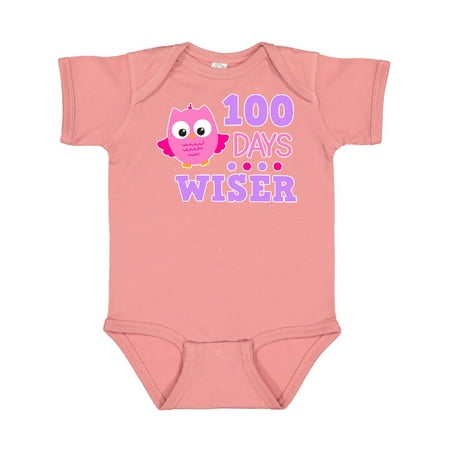 

Inktastic 100 Days Wiser with Pink Owl Gift Baby Girl Bodysuit