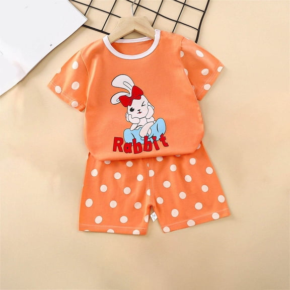 Amidoa Girls Summer Outfits Short Sleeves T-Shirts and Summer Casual Kids Short Clothing Set Orange Size 5T