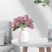 FAMTKT Artificial Flowers 5-Fork Embroidered Peony Vintage Silk Stems Reusable Bouquet for Home Party Office Wedding Reunite Reception Table Decoration