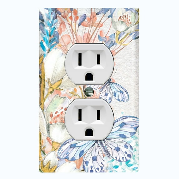 Metal Light Switch Plate Cover Mystical Floral Butterfly Garden Sketch FLW119