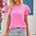 thumbnail image 5 of XFLWAM Womens Summer Casual Tops Crew Neck Ruffle Short Sleeve Shirt Lightweight Work Dressy Blouse Hot Pink S, 5 of 5