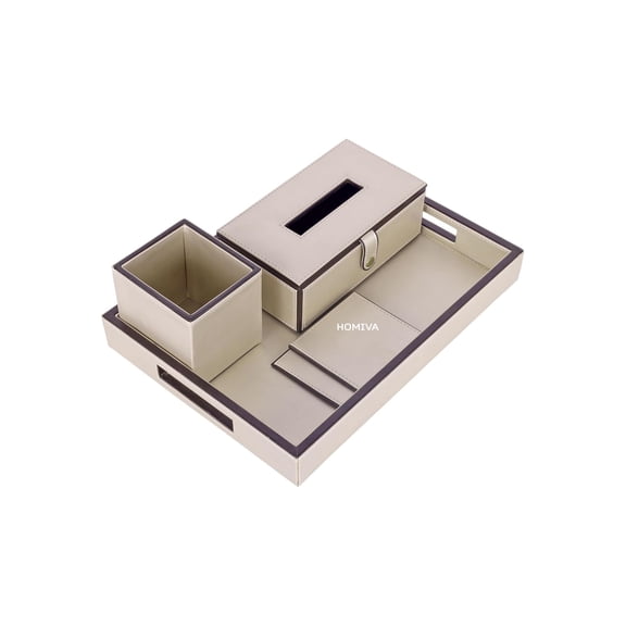 HOMIVA Cream Leatherette Desk Organizer Set - Office and Home